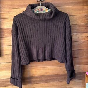 Chunky Brown Turtleneck Knit Sweater